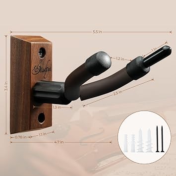 Ohuhu Violin Viola Wall Mount Hanger with Bow Holder, Hardwood | Soft PaddIing Design, Hook Vertical Display Wall Stand, Fits 4/4, 3/4, 1/2, 1/4 Violin, For Home Studio Decor