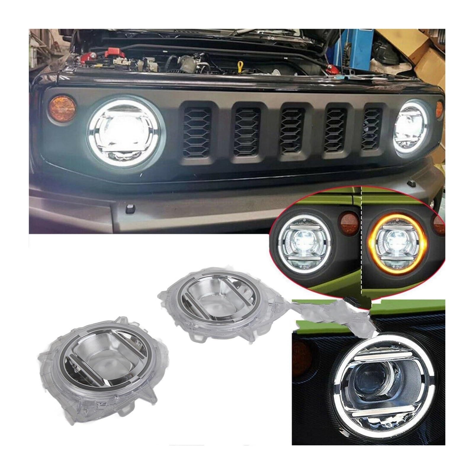 Zestaw reflektorów samochodowych Suzuki Jimny 2018-2020 ze kierunkowskazami i światłami dziennymi