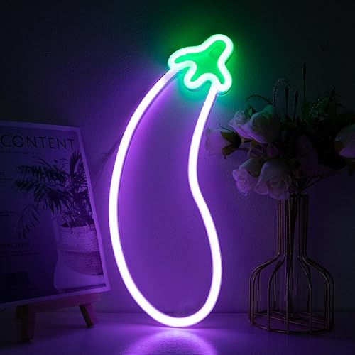 Miniatura 2 de ENUOLI Letreros de neón de berenjenas, luces LED de neón de berenjena morada, luces LED decorativas para decoración de pared, lámparas nocturnas