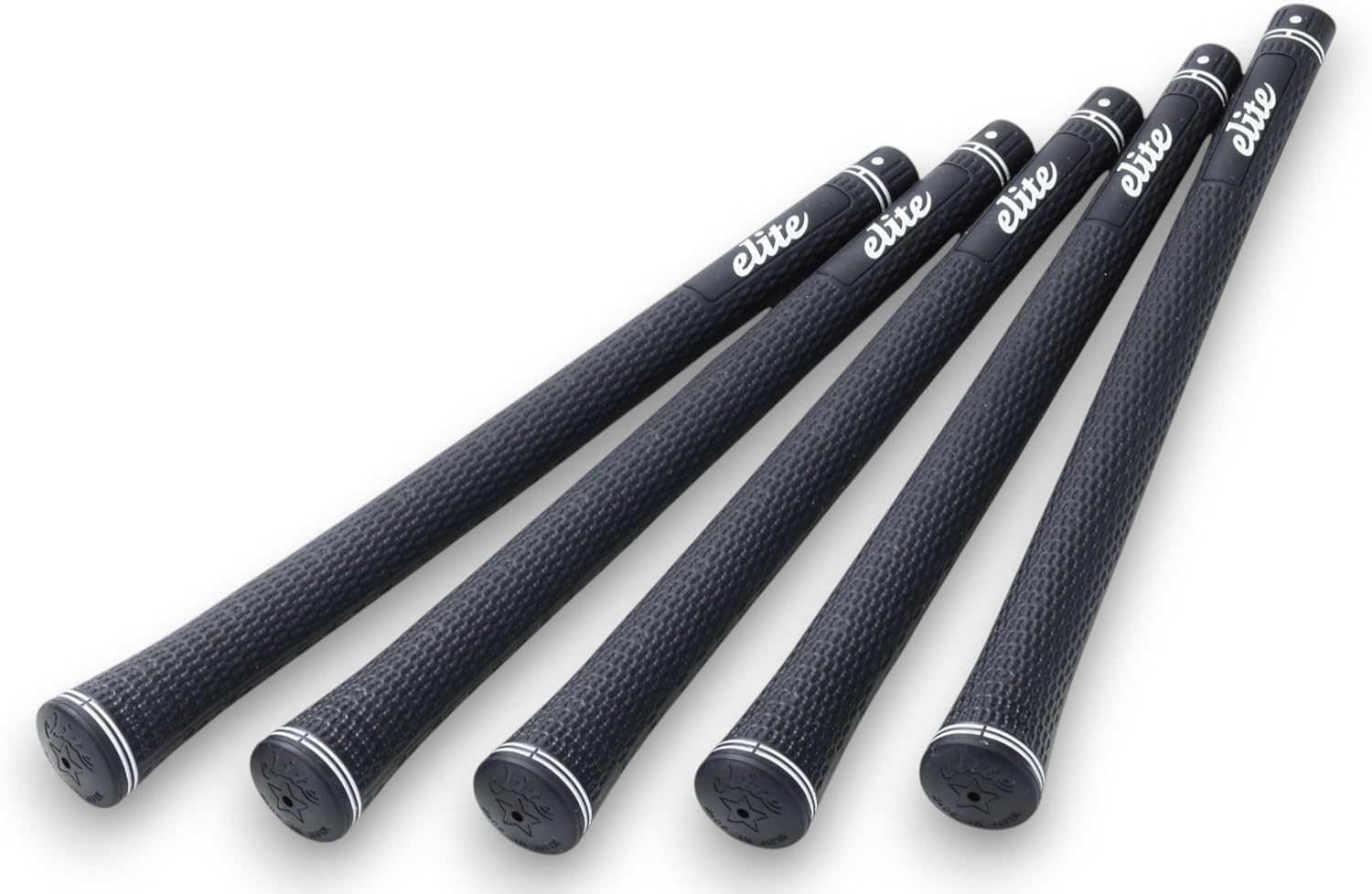 elitegrip Standard Series SX38 Golf Grips, Grip Ends - Body Shape, Grip Point, Rhinestone, No Backline, M58/M60/M62, Berlina Black, Length 10.4 inches (265 mm), Set of 5