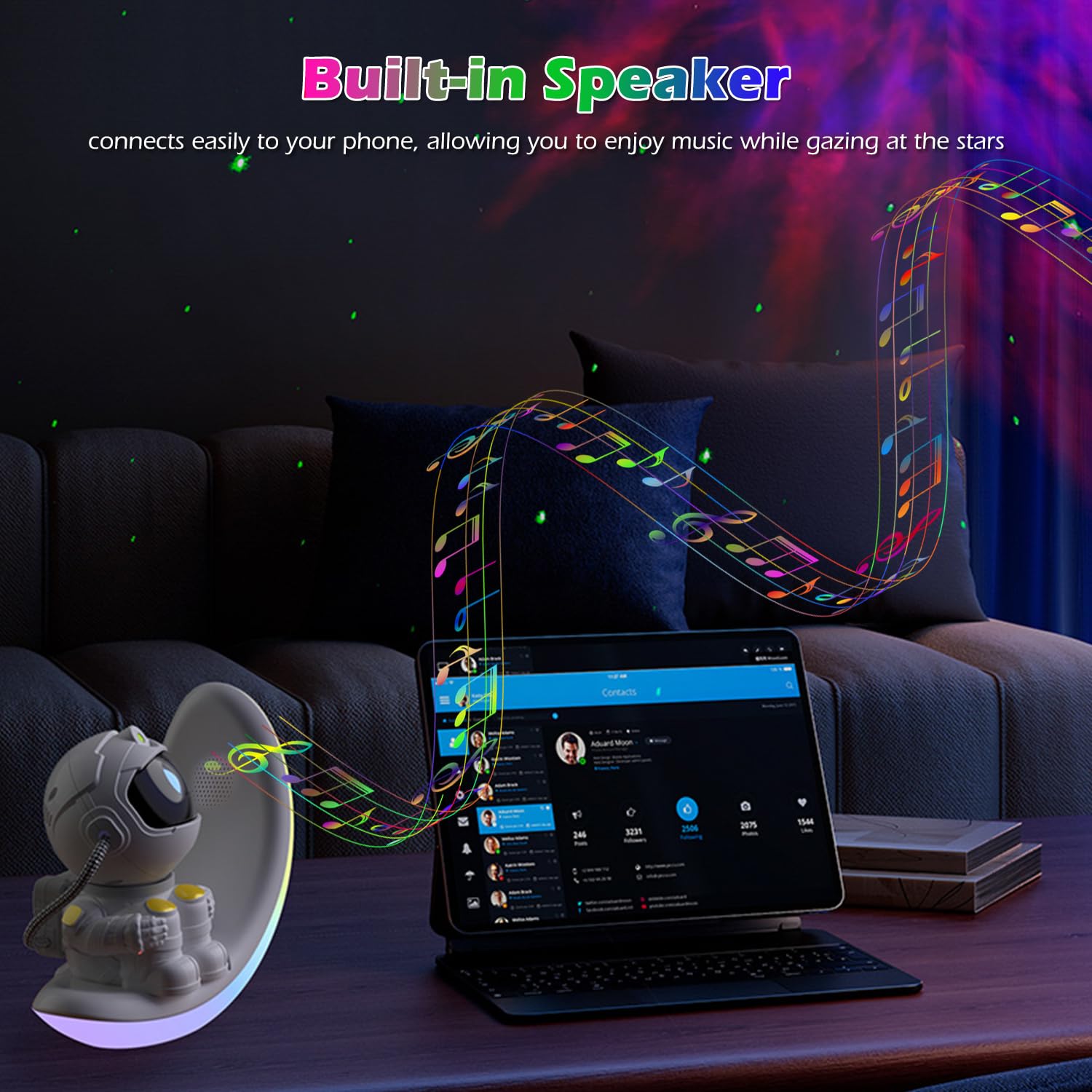 Proiettore Galaxy – Proiettore astronauta Galaxy con altoparlante integrato, proiettore stella remoto per camera da letto e soffitto, luce notturna per bambini, adulti, decorazione per feste/stanza