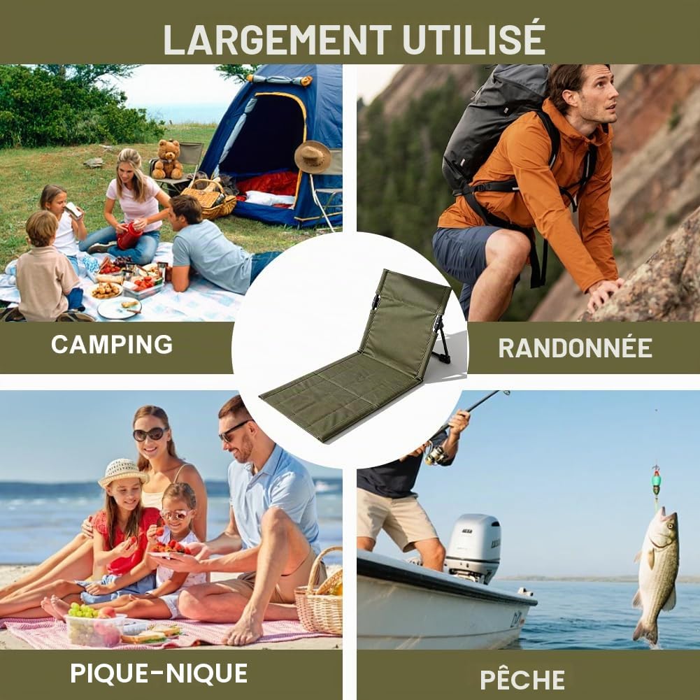 Matelas de plage de qualité supérieure avec dossier - Pliable - Avec rembourrage de 1 cm - Avec sac de rangement - Idéal pour la plage, le jardin, le camping, les pique-niques - 108 x 40 x 41 cm