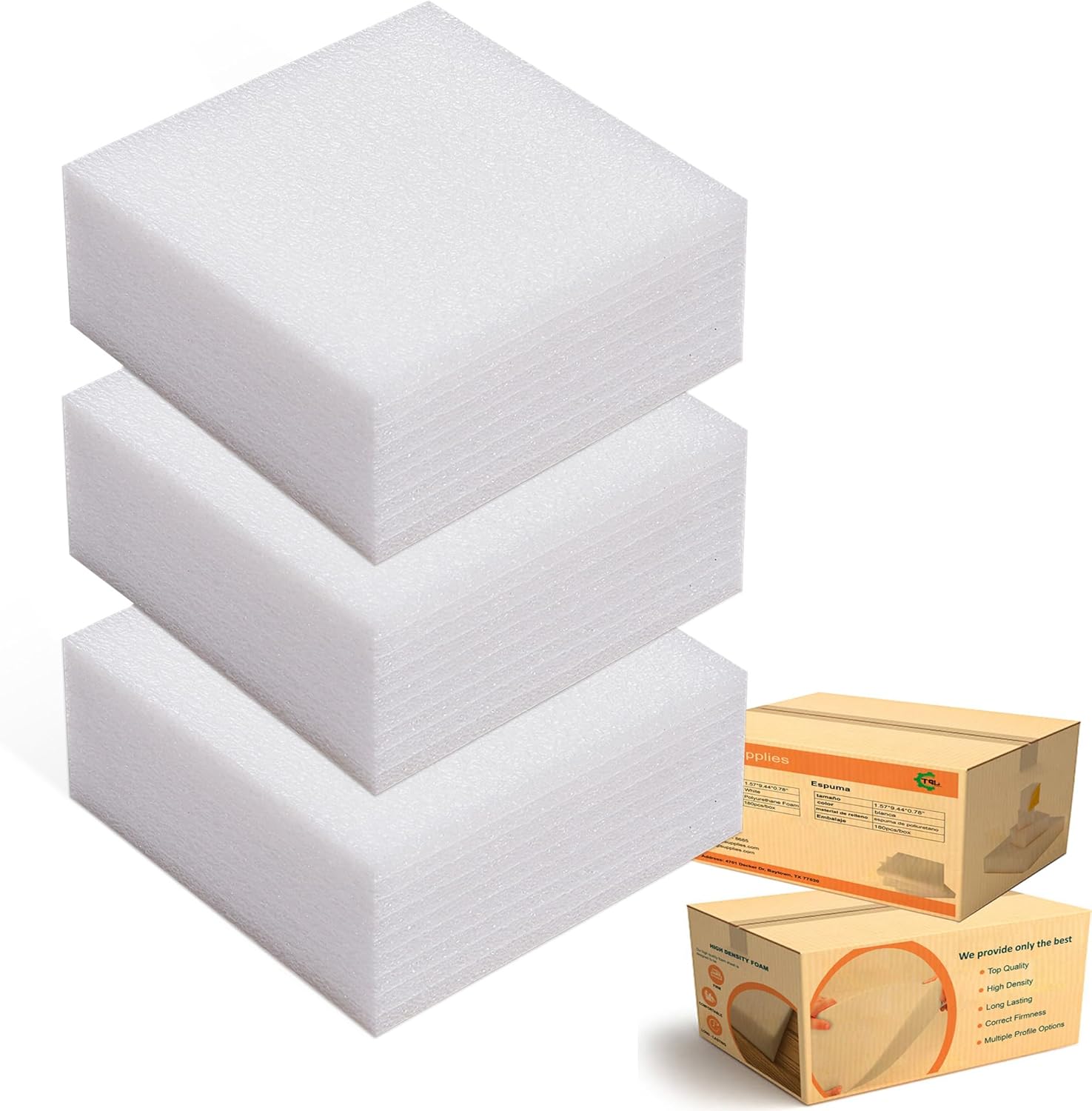 polyurethane foam sheet, 2 inch foam padding Polyethylene foam, foam inserts for cases -packaging, shipping, storage foam, 4×4×2 Inches hard density foam by TGL Supplies. (90 PCS)