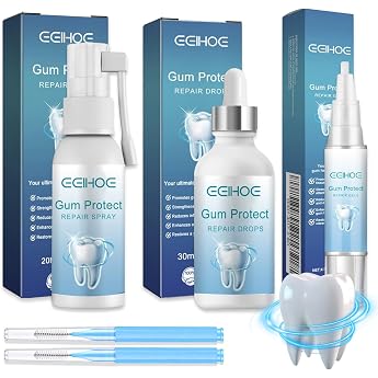 Teeth Repair Gel Contains 20 ml Gum Care Spray 30 ml Gum Care Drops and 30 ml Gum Therapy Gel for Teeth Whitening and Repair Supplied with Two Interdental Brushes