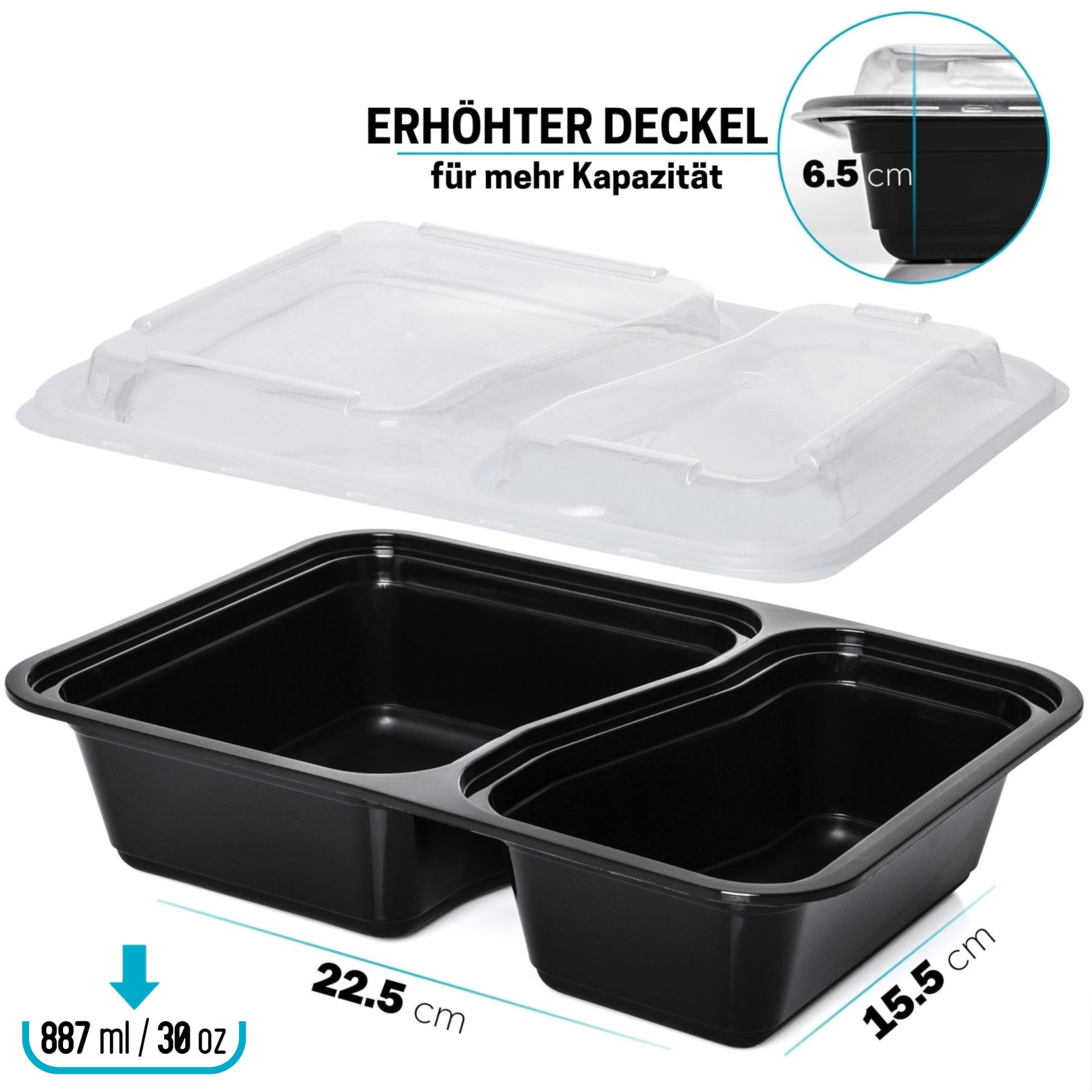 Igluu Meal Prep Boxen mit Deckel (10er-Pack) - wiederverwendbar, mikrowellen-, gefrier-, spülmaschinengeeignet, stapelbar - 887ml Fassungsvermögen - 2 großes Fach - aus BPA-freiem Kunststoff