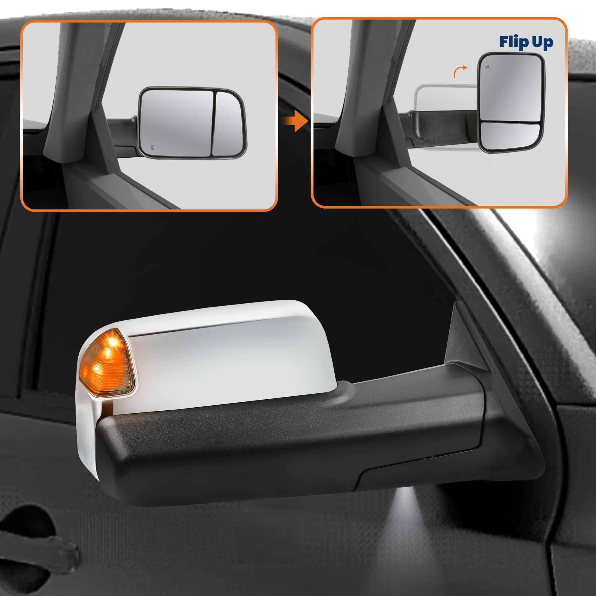 Passenger Side Power Mirror Non-Towing, Folding, Heated And Chrome Replacement For Ram 1500 P/U 2014-2018 | For Ram 2500 Pickup 2014-2017 With Memory Puddle Light Signal Light And Temperature Sensor - Foto 2