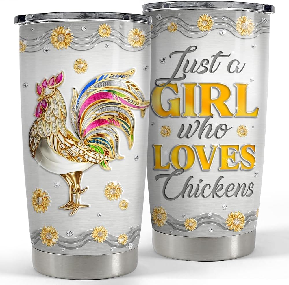 SANDJEST Chicken Tumbler 20oz Jewelry Drawings Stainless Steel Insulated Tumblers Chicken Gifts for Women Girls Coffee Travel Mug Cup Gift for Birthday Christmas