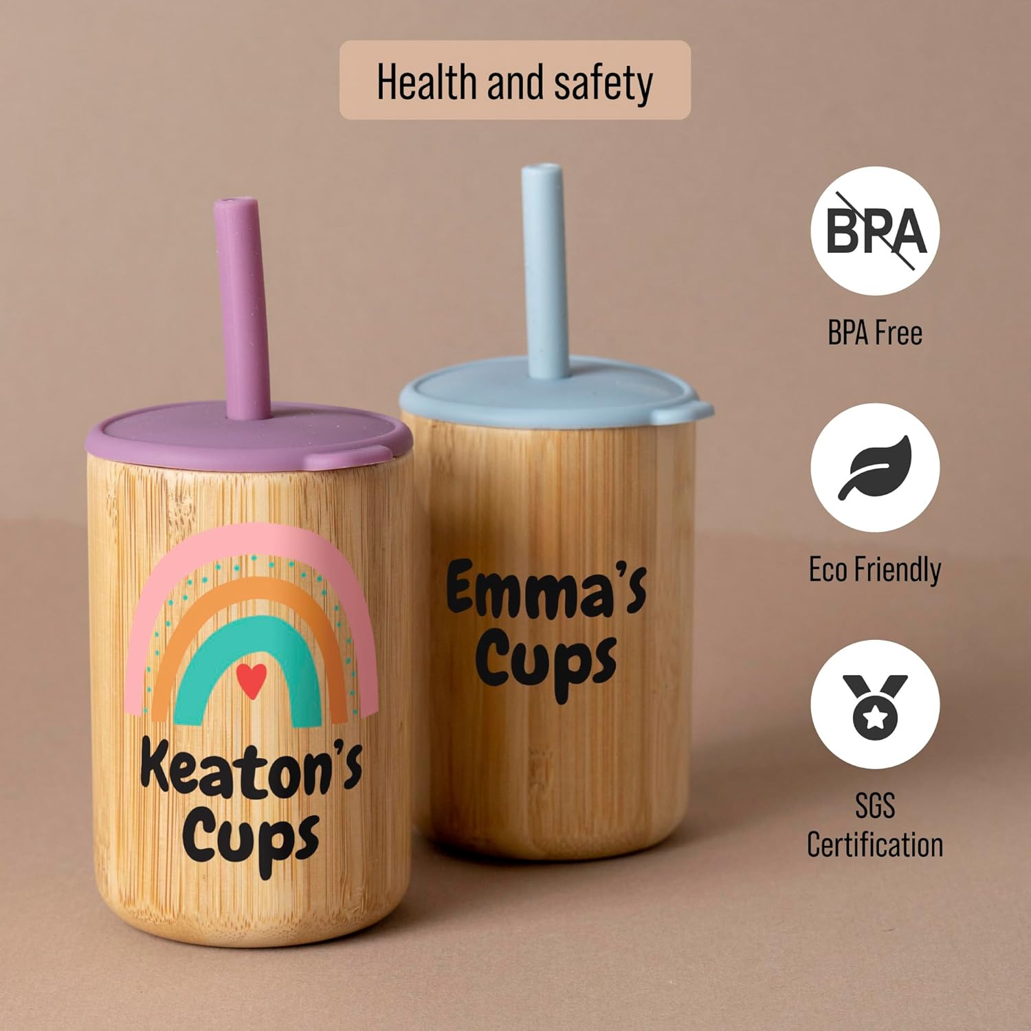 Custom sippy cup with straw for toddlers, personalized name printed eco friendly bamboo & silicone non-spill cup reusable cup for babies - Image 4