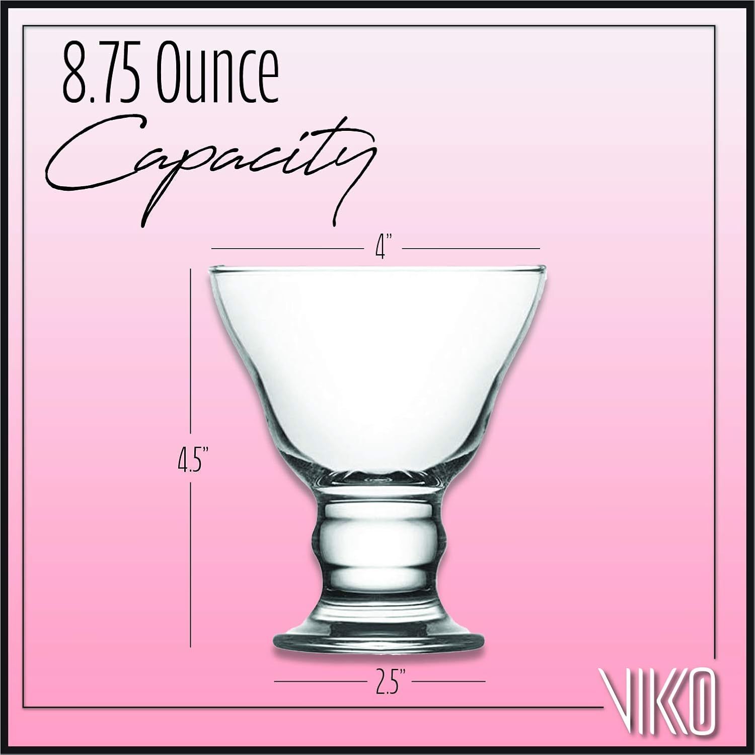 Vikko Sundae Glass Dessert Cups: Orion Bowls – For Parfait, Ice Cream, Pudding, Fruit, and More – Set of 12 Thick Large Dessert Dishes - 8.75 ounces - Dishwasher Safe
