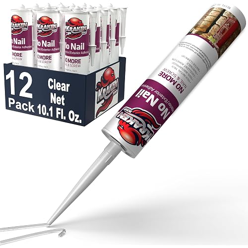KRAKEN BOND No More Nails Clear Polyurethane Adhesive - 100% Waterproof (D4) and Sealant for Wood, Ceramic, Tile, Floor, Granite, Rubber | 12 Pack, 10.1 Fl. Oz.