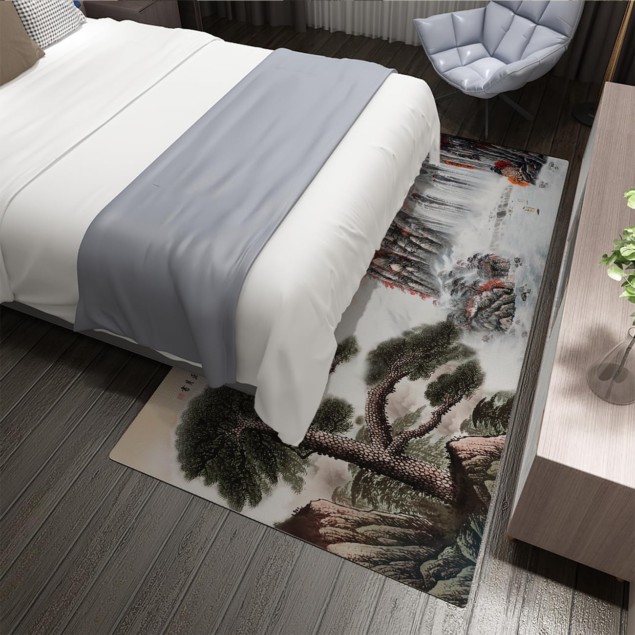 Dywan w stylu vintage, 160 x 230 cm, do salonu, sypialni, kuchni, biura, z motywem drzewa sosnowego, górskiego, łatwy do czyszczenia, obszary o dużym natężeniu ruchu, przyjazne zwierzętom domowym