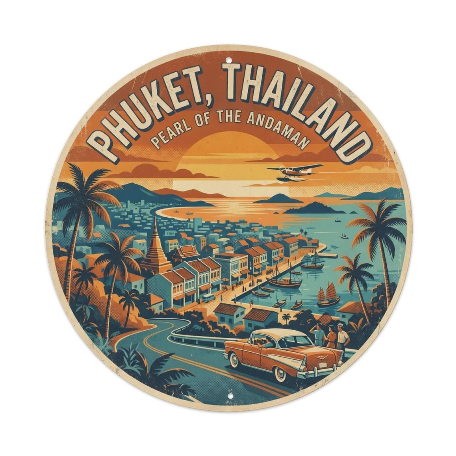 Phuket Rang Hill Mountain Island Viewpoint Rainforest Vintage Metal Tin Sign Plaque Wall Decor for Cafe, Club Bar, Office, Garden Metal Poster 8x8Inch
