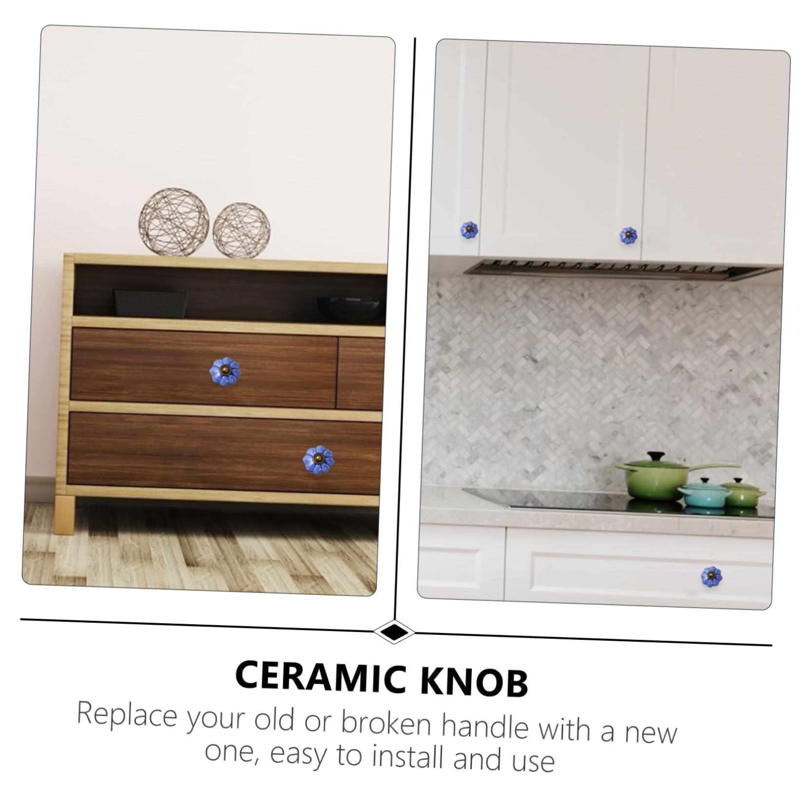 TOBBOMEY Vintage Knobs Porcelain Cabinet Handles Zinc Alloy for Kitchen Furniture and Wardrobe