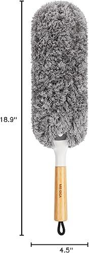 Miniatura 8 de MR.SIGA Plumero de microfibra sin pelusas, lavable y reutilizable, con mango de bambú y cabezal reemplazable, plumero para limpieza del hogar