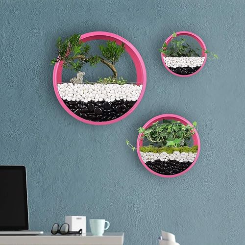 Vista 19 de Paquete de 3 macetas colgantes de pared, cesta moderna de pared redonda, maceta vertical para interiores y exteriores, jarrón para plantas Oro,Negro