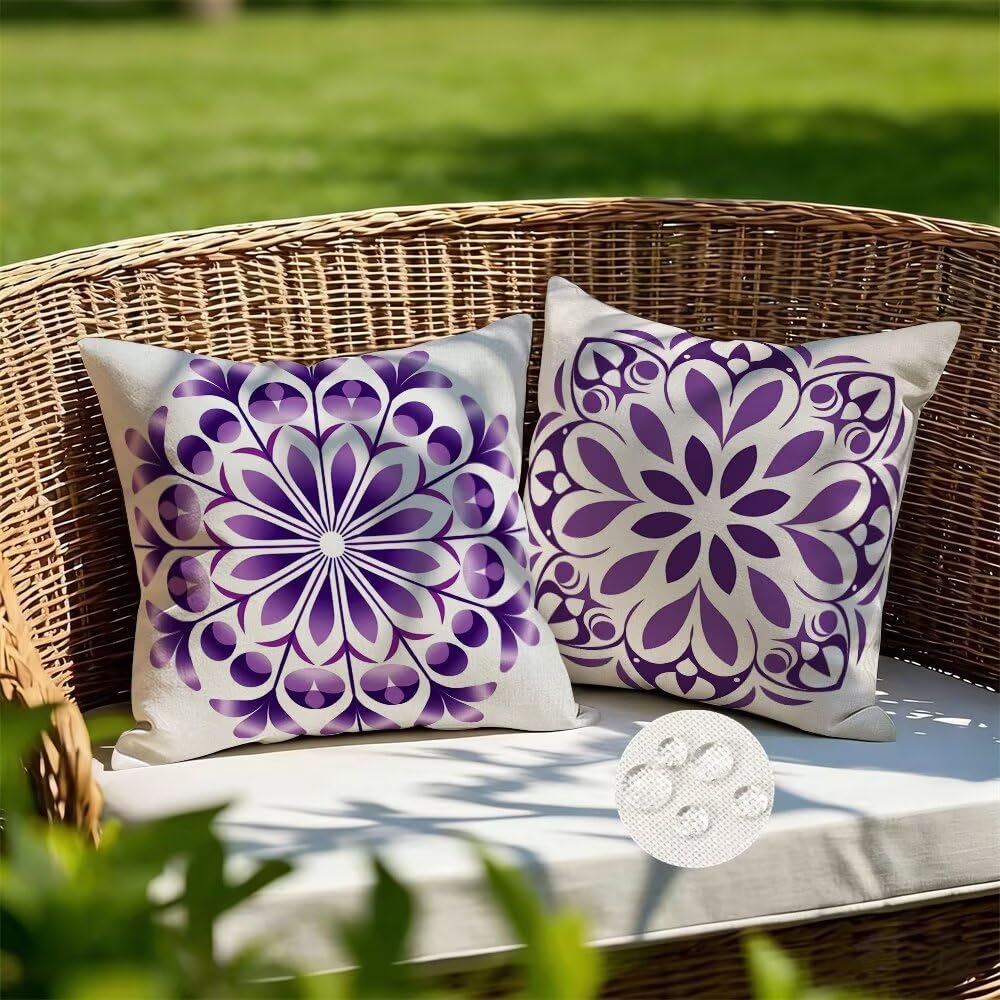 Federe Cuscini da Esterno Impermeabili 65x65 Viola Copri Cuscini per Divano Bohemien Federa Cuscino Nordico Decorativi Copricuscini per Divano Giardino Patio Soggiorno Copricuscino Set di 2 (IU205)