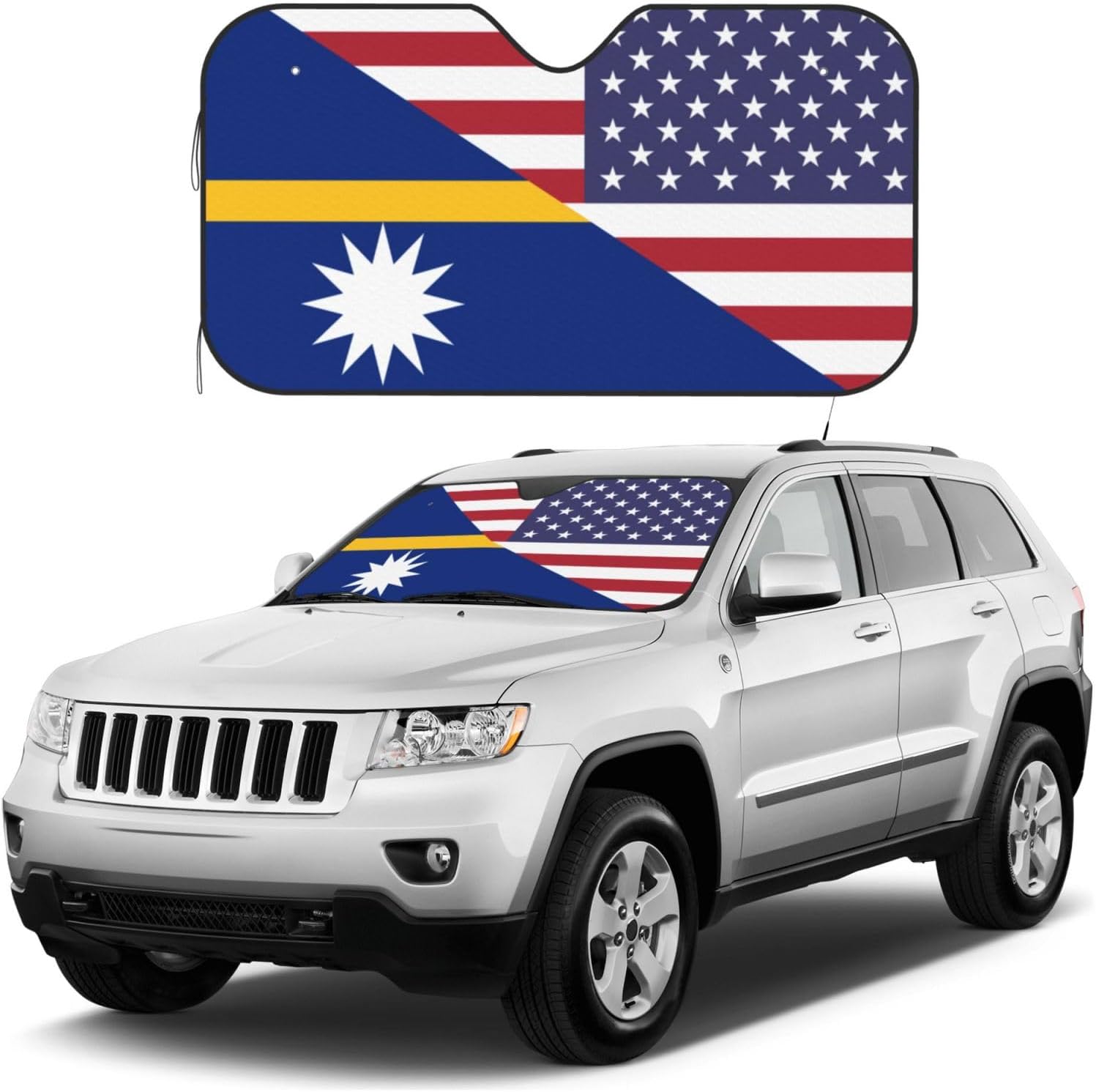 America Nauru Friendship Flag Foldable Car Windshield Sunshade Blocks Heat and Sun Glare Uv Rays