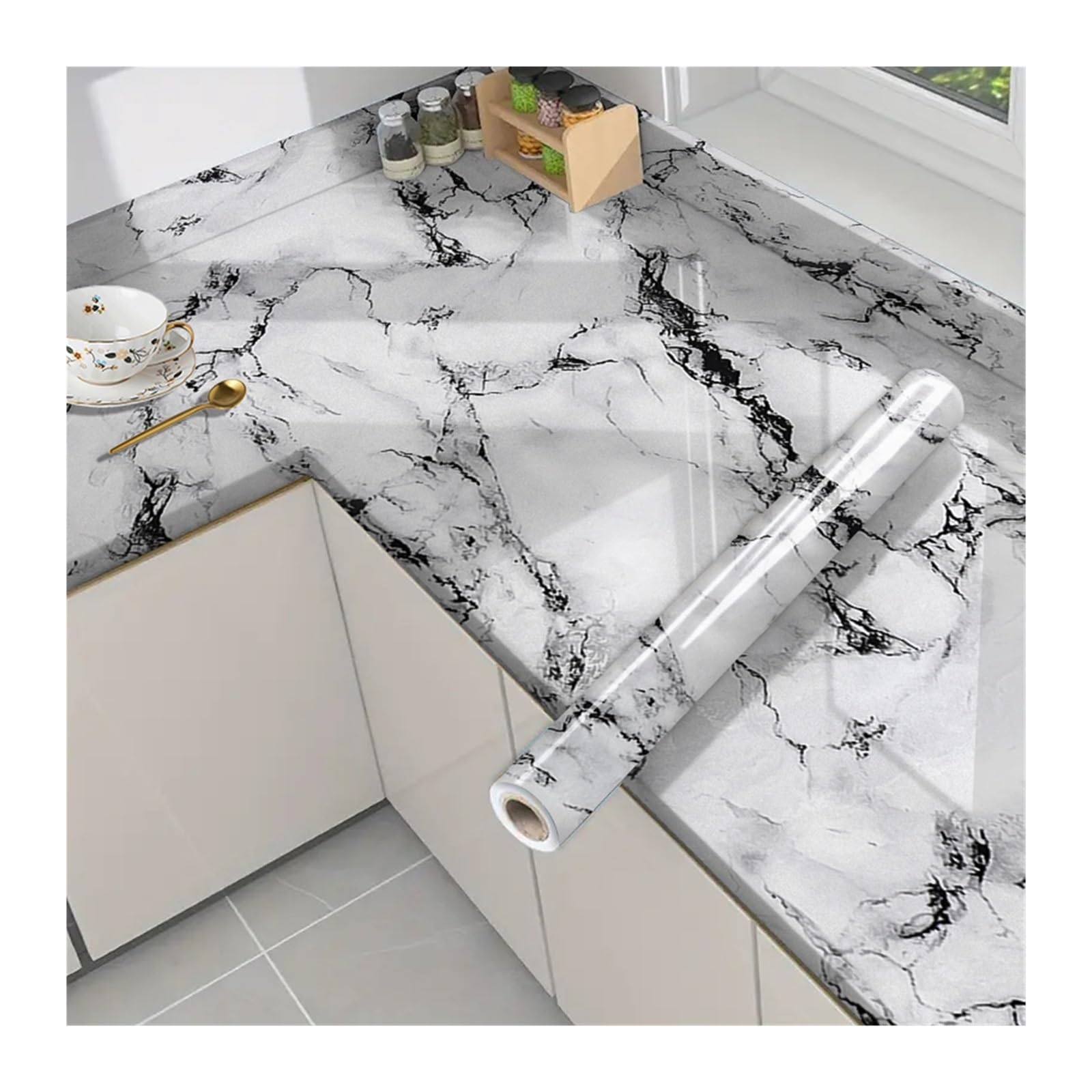 Foelanne Color5 Back Self Adhesive Wallpaper, Marble Contact Paper Self-Adhesive Vinyl Wrap Multicolor 3-5M X 40Cm(,5Mx40cm)