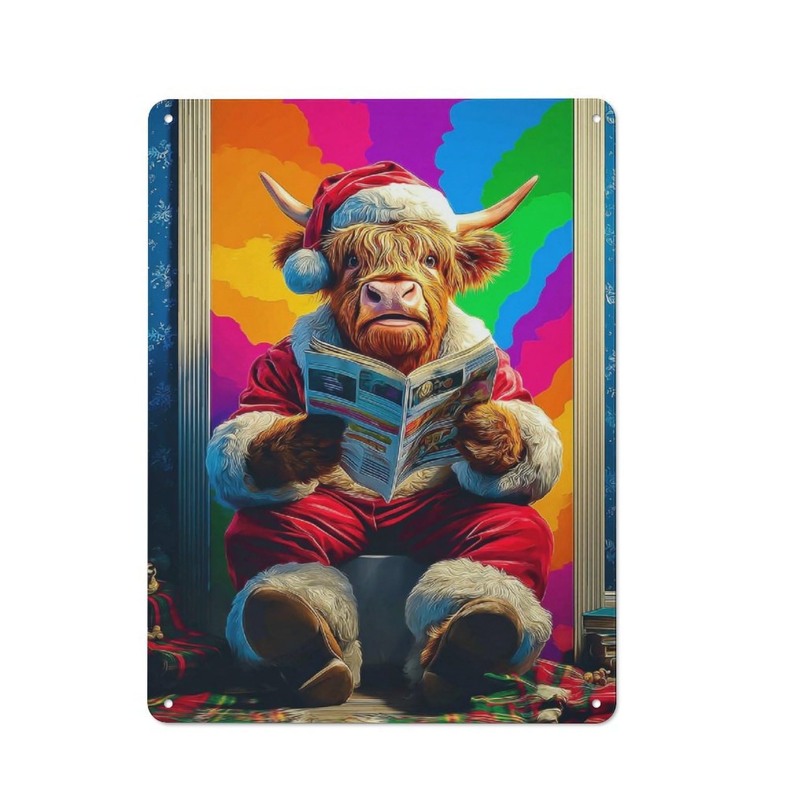 Junmoney Christmas Cow Reading A Magazine Farmhouse Metal Sign With Design 40X30cm, Rustic Rustic Kitchen Decor For Dining Room, Cafe, Entryway Or Family Room