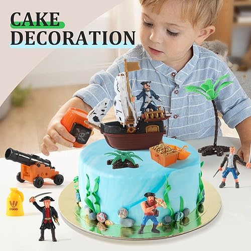 Miniatura 9 de Juego de figuras de acción pirata con barco, cofre del tesoro, cañones, tiburón, juguete pirata, 50 piezas de figuras de aventura para niños,