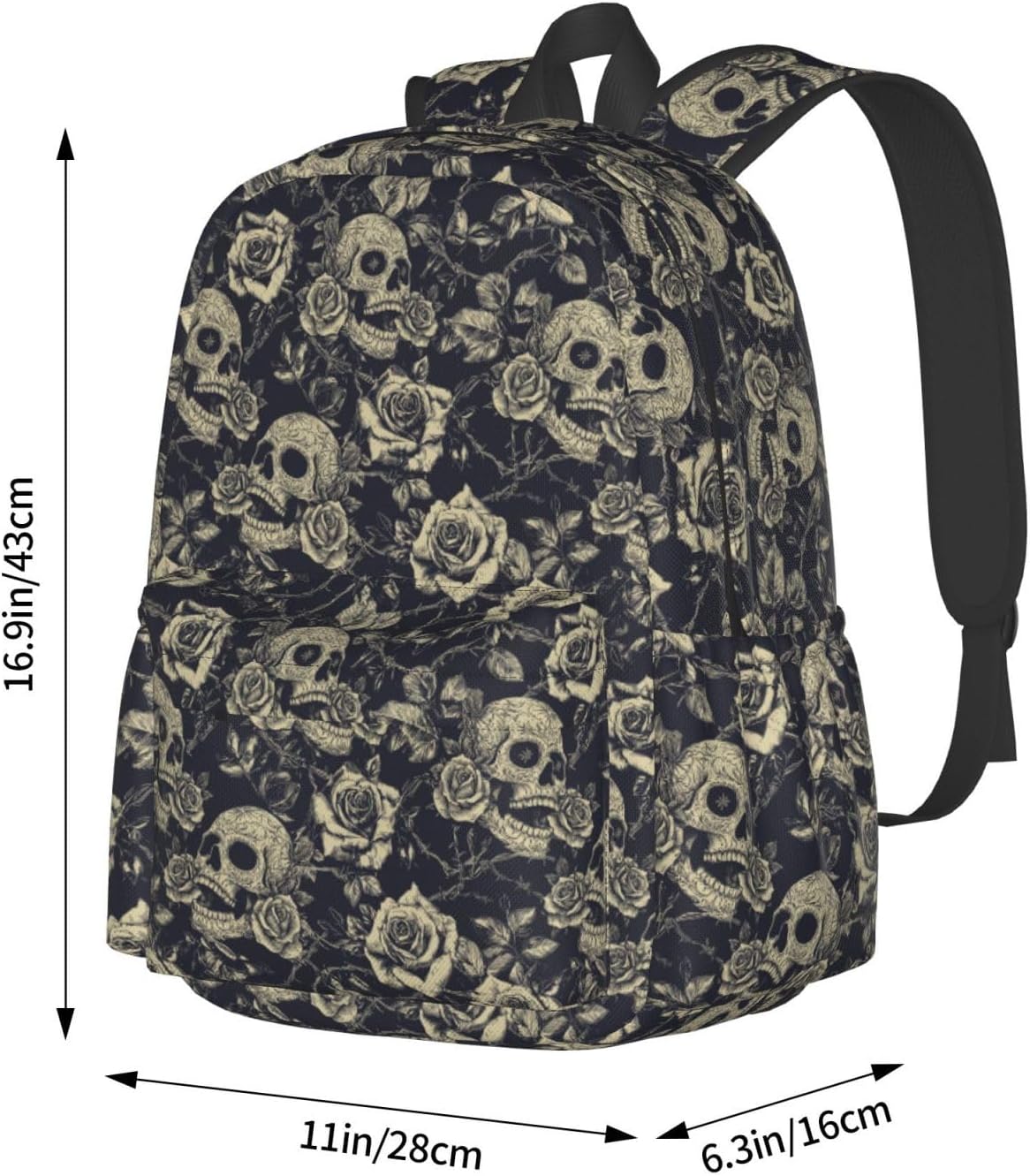 Skull Rose Backpack School Bag Lightweight Bookbag Laptop Travel Daypack For Kids Girls Boys Teens