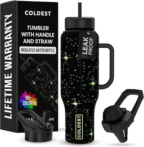 Miniatura 5 de Coldest - Vaso con asa y tapa con pajilla, 3 tapas aisladas, reutilizable, de acero inoxidable, taza de viaje, regalos para mujeres, él y ella,