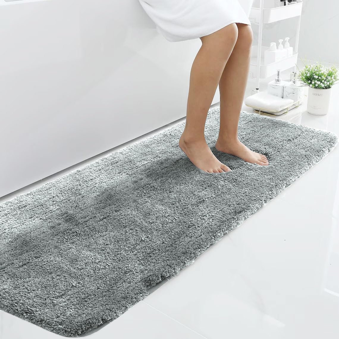 LUXE HOME INTERNATIONAL Microfiber Runner Super Soft Non Slip Vegas Rugs For Bedroom (2X5 Ft, Silver) Pack Of 1