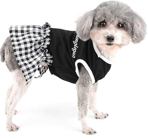 Miniatura 2 de Ranphy Ropa para mascotas para niñas, vestido bordado con letras para perros pequeños, primavera y verano, camisa sin mangas, vestido para