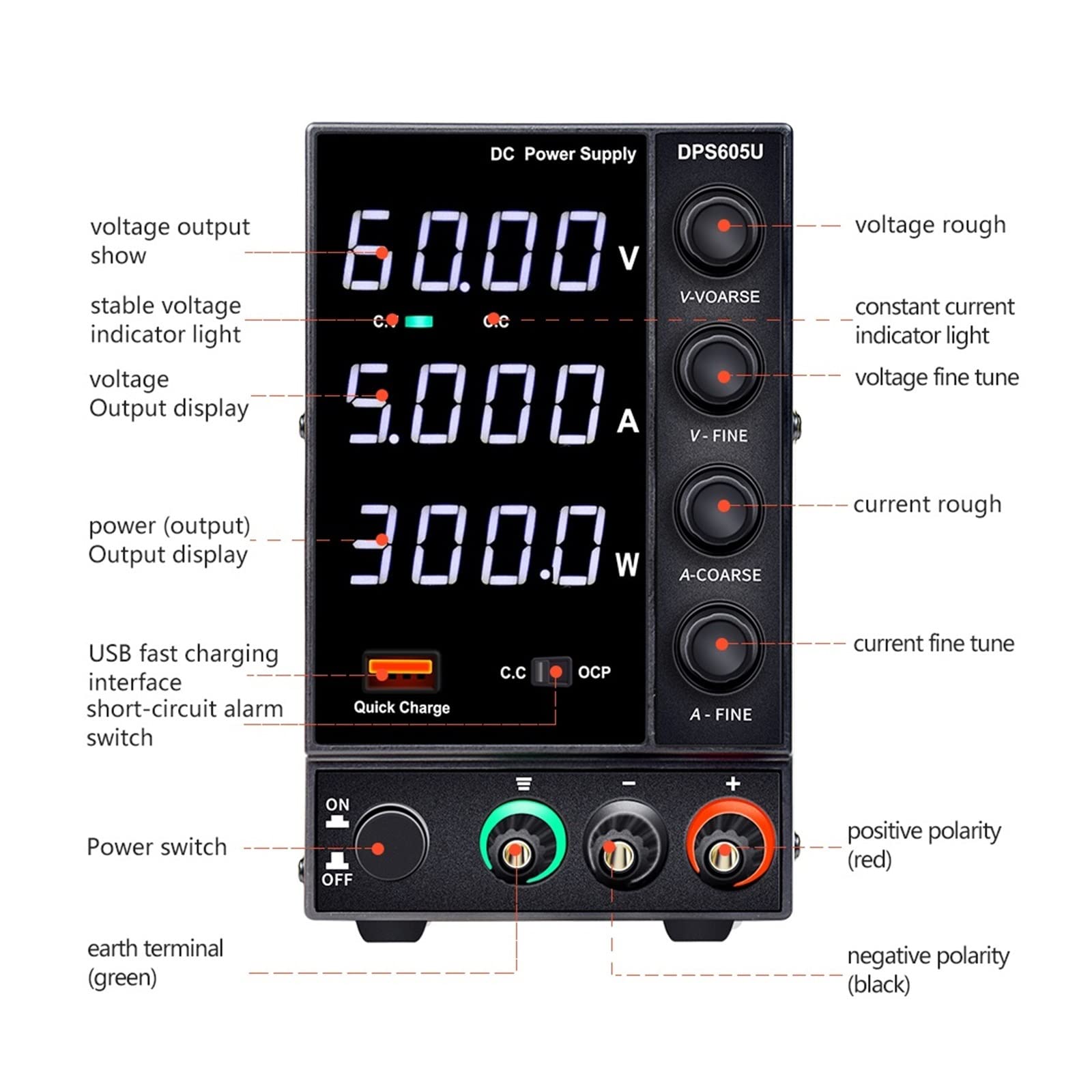 Fuente de alimentación de laboratorio de 30v 10a, fuente de alimentación de CC de conmutación ajustable, regulador de voltaje, fuente de alimentación de banco Variable(3 digits NPS 30V 10A)