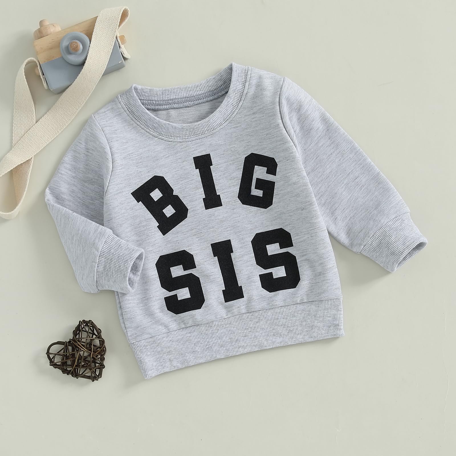 Big Sister Sweatshirt Toddler Baby Girl Big Sis Letters Print Pullover Crewneck Long Sleeve Shirt Fall Top (Gray, 18-24 Months)