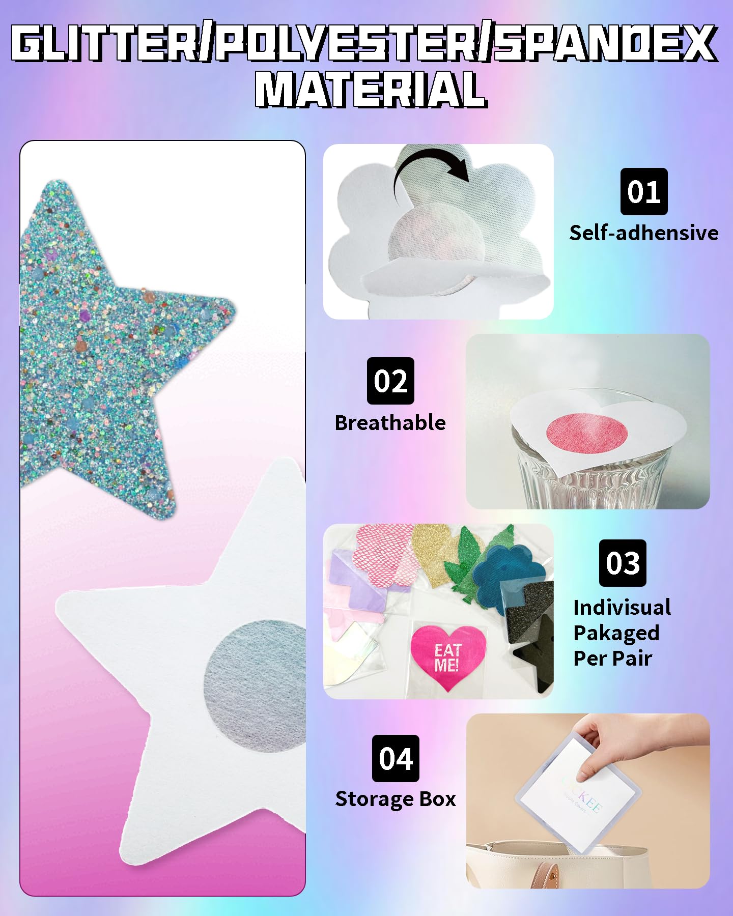 CICKEE Pasties Rave Pack 27 Pairs Multicolor Nipple Covers Pasties Glitter Pasty: Multicolor-green-blue-black 27