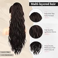 Vista 72 de FLUFYMOOZ Extensión de cola de caballo, 22 pulgadas, extensiones de cabello sintético ondulado largo y rizado para mujer