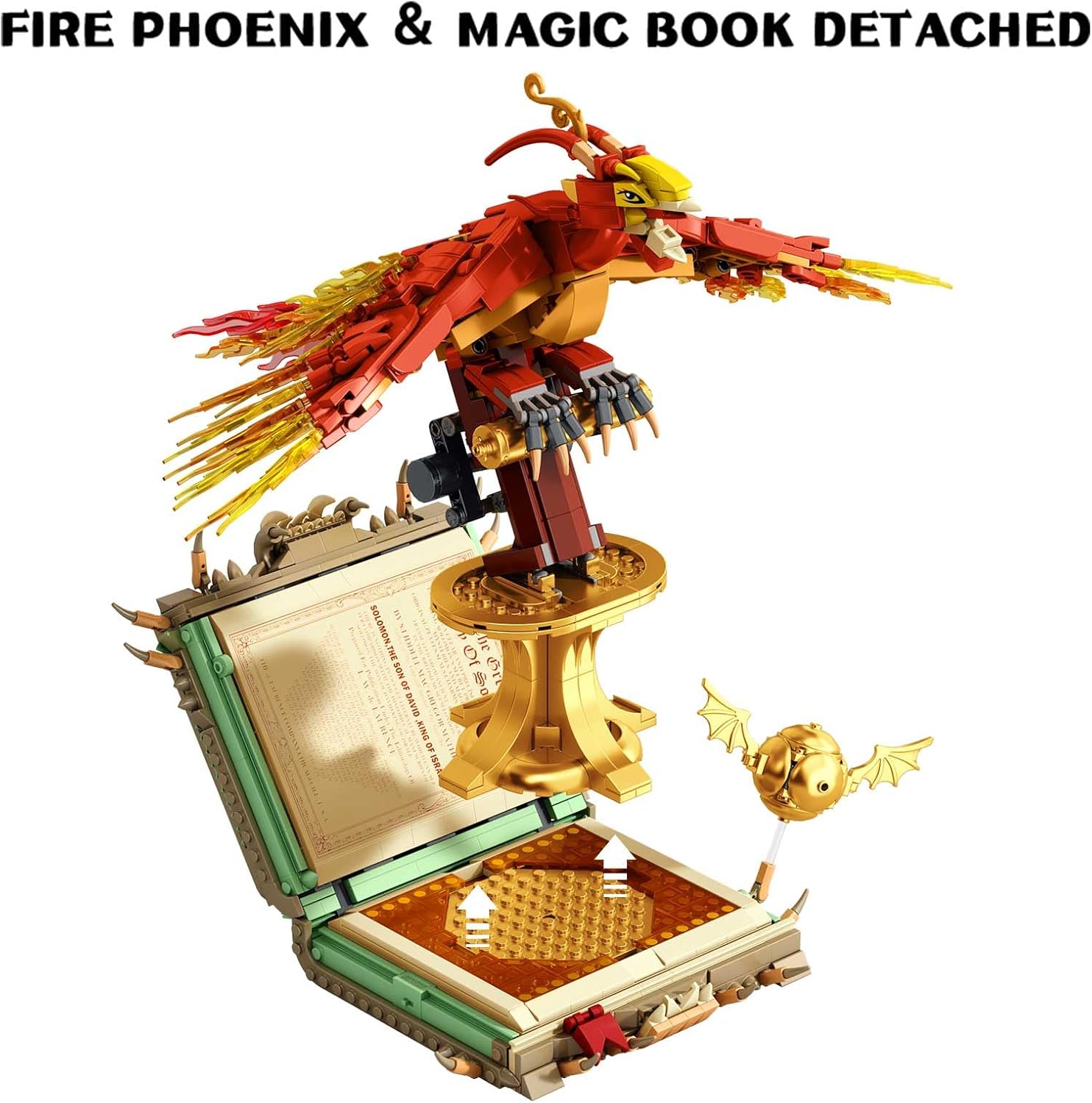1252PCS Moc Fire Phoenix with Book Building Block Set for Adults, NO Compatible with Lego Magic Phoenix, STEM Bird Toy Collection Model Gift for Kids Boys and Girls