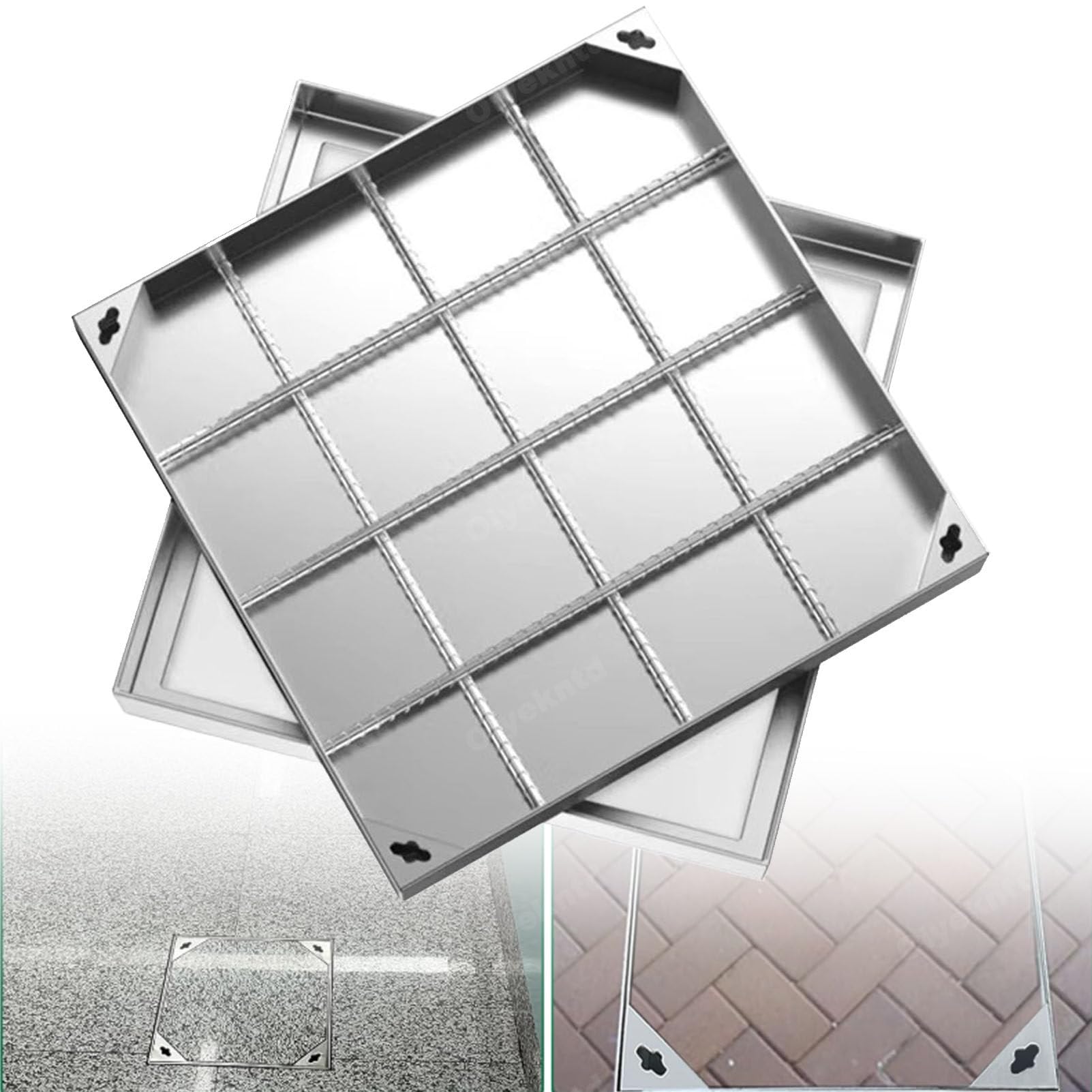 Stainless Steel Recessed Manhole Cover Square Inspection Chamber Lid for Patios & Gardens 600x600x50mm & Invisible Design for Courtyards