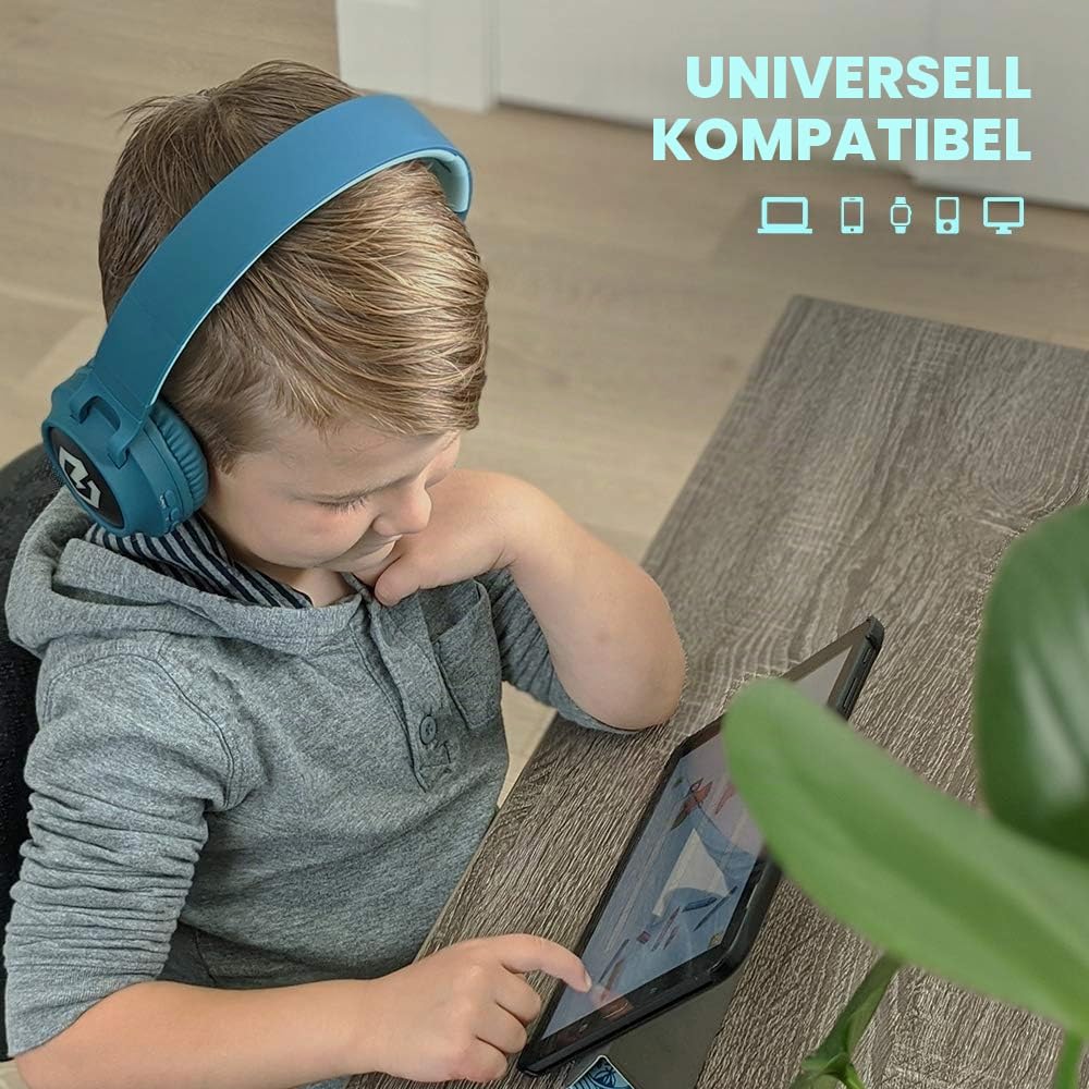 PowerLocus Kinderkopfhörer Bluetooth, Kinder Kopfhörer Over-Ear mit 85db Lautstärkebegrenzung LED-licht Faltbare HD Stereo, Kabellose und Kabel, eingebautes Mikrofon für Handy, Tablet,PC,TV