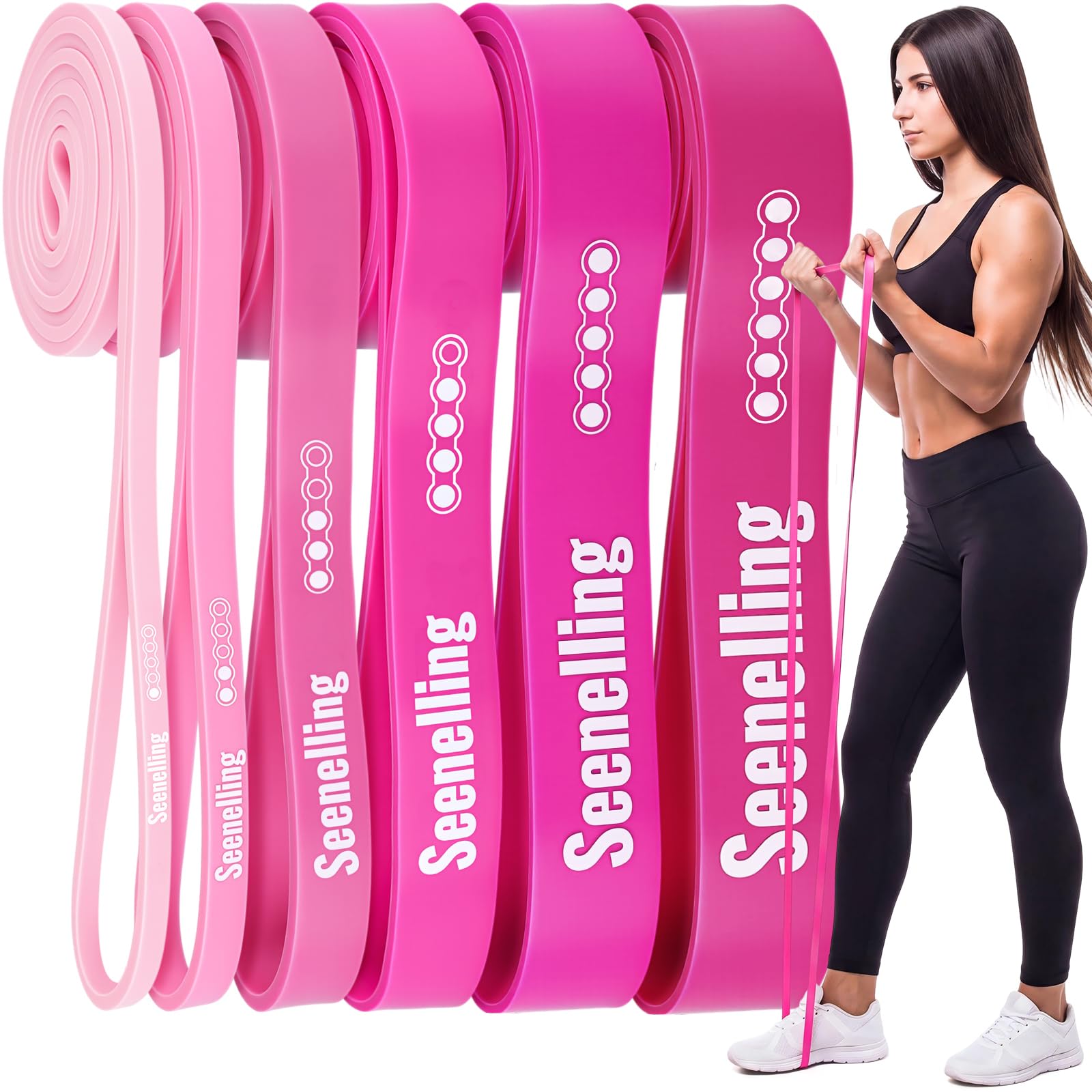Seenelling Widerstandsbänder-Set, Klimmzug-Übungsschlaufe, Beerenrosa, 6