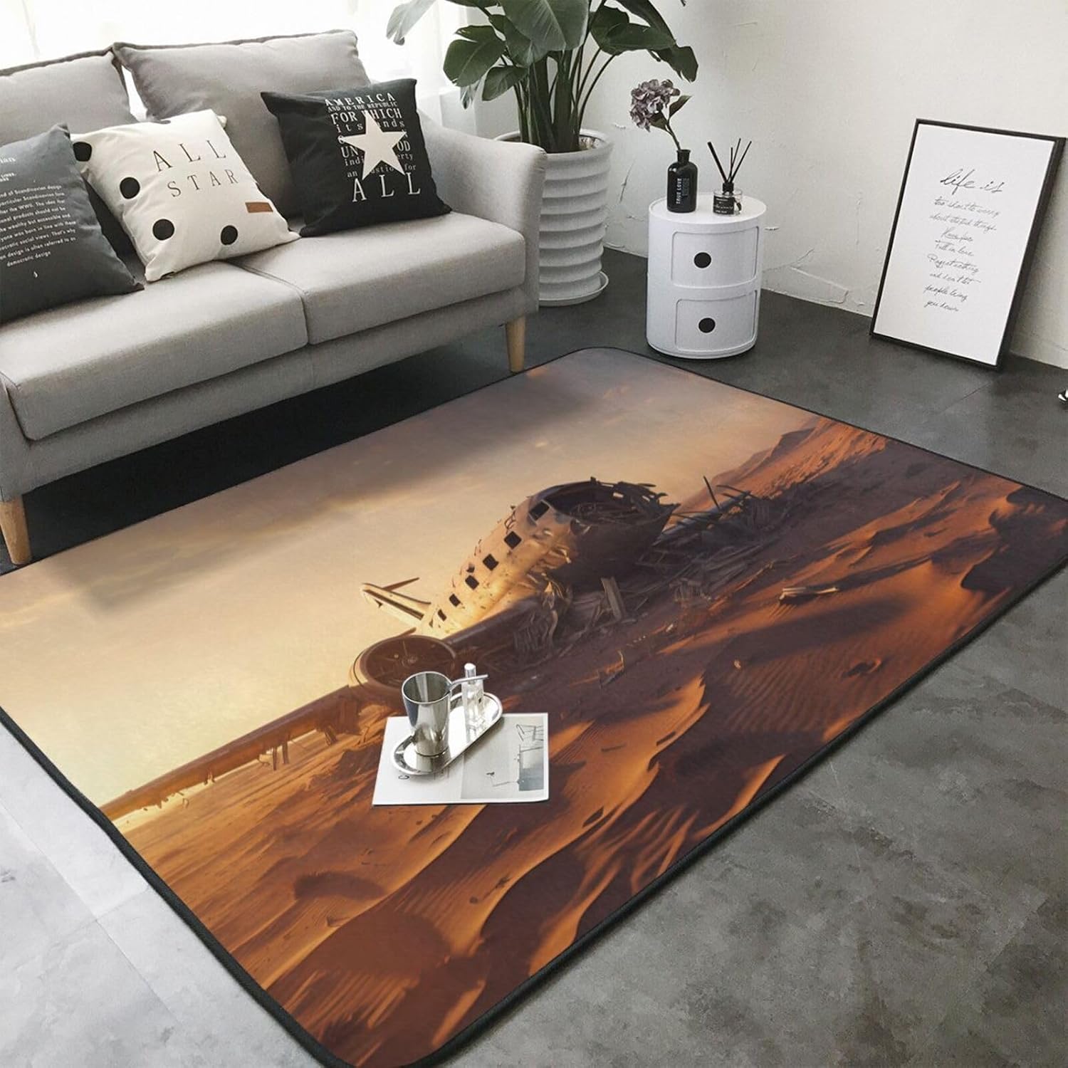 Plane Wreckage Printed Flannel Floor mat 80x58 inches for Bedroom, Living Room, Study Room Decorative Carpet