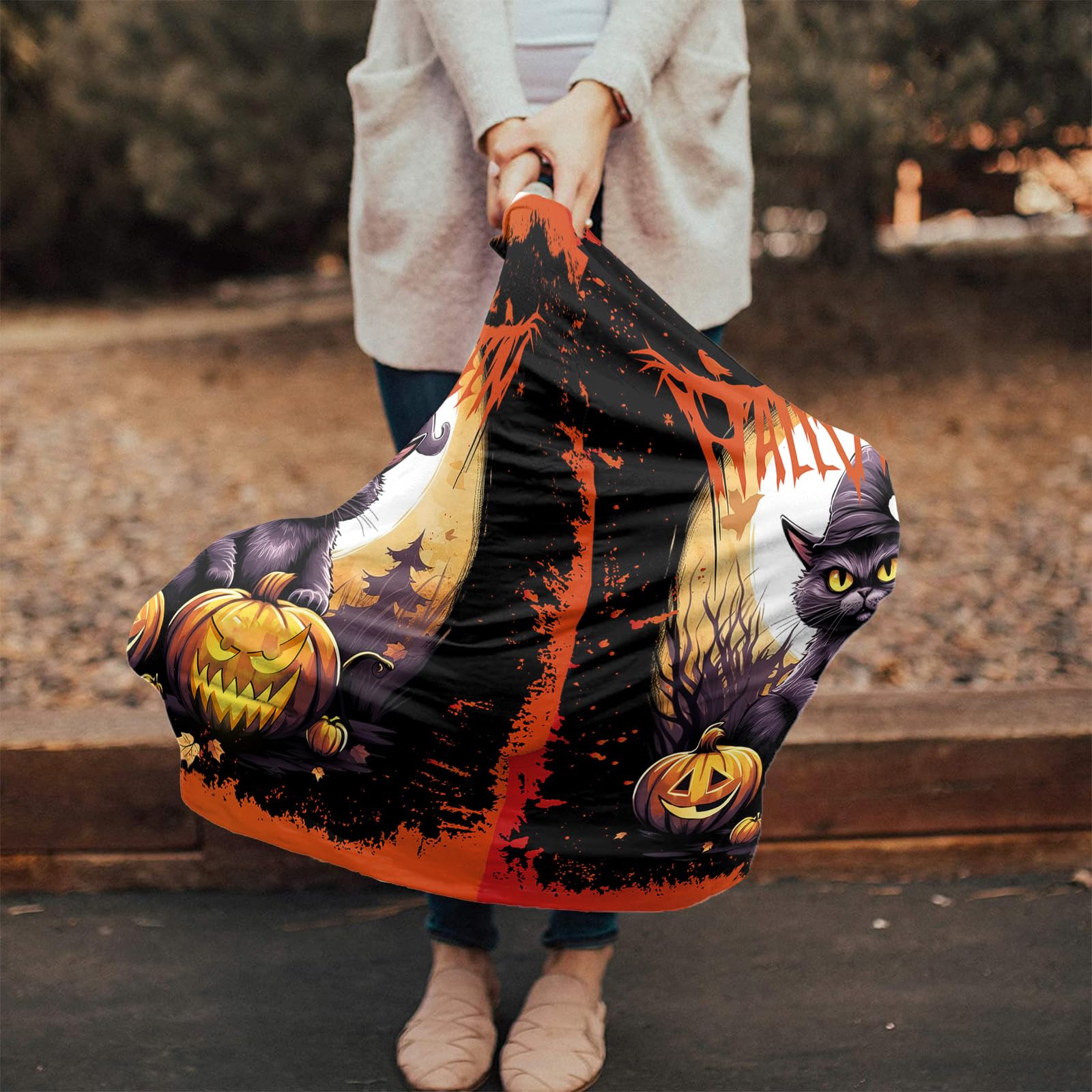 Nursing Cover for Breastfeeding Scarf, Halloween Pumpkin Black Cat Baby Car Covers Super Soft Multi Use for Canopy Shopping Cart Cover Blanket Stroller Cover
