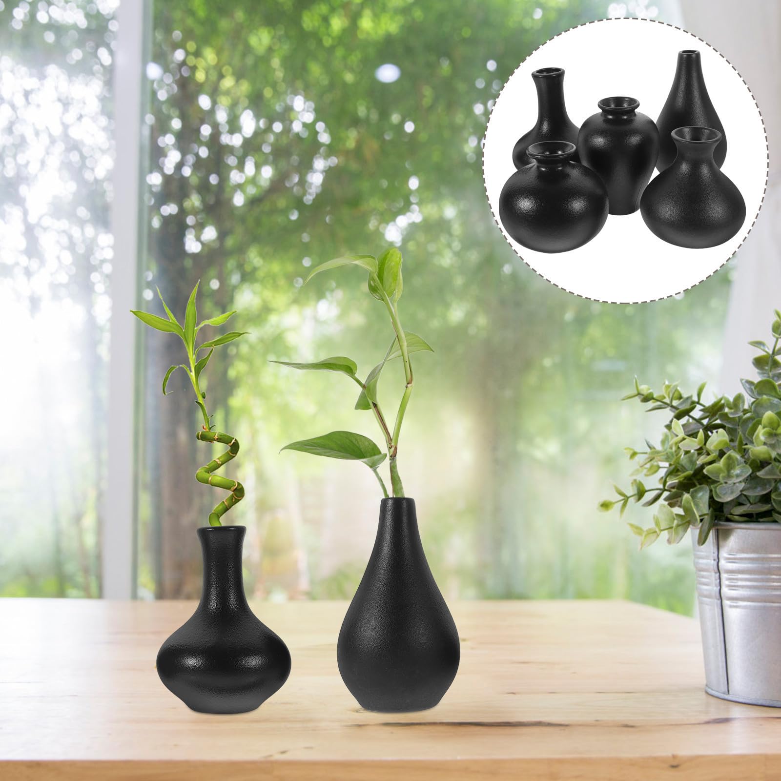 5 Piezas Mini Florero de Cerámica Negro para Flores Secas