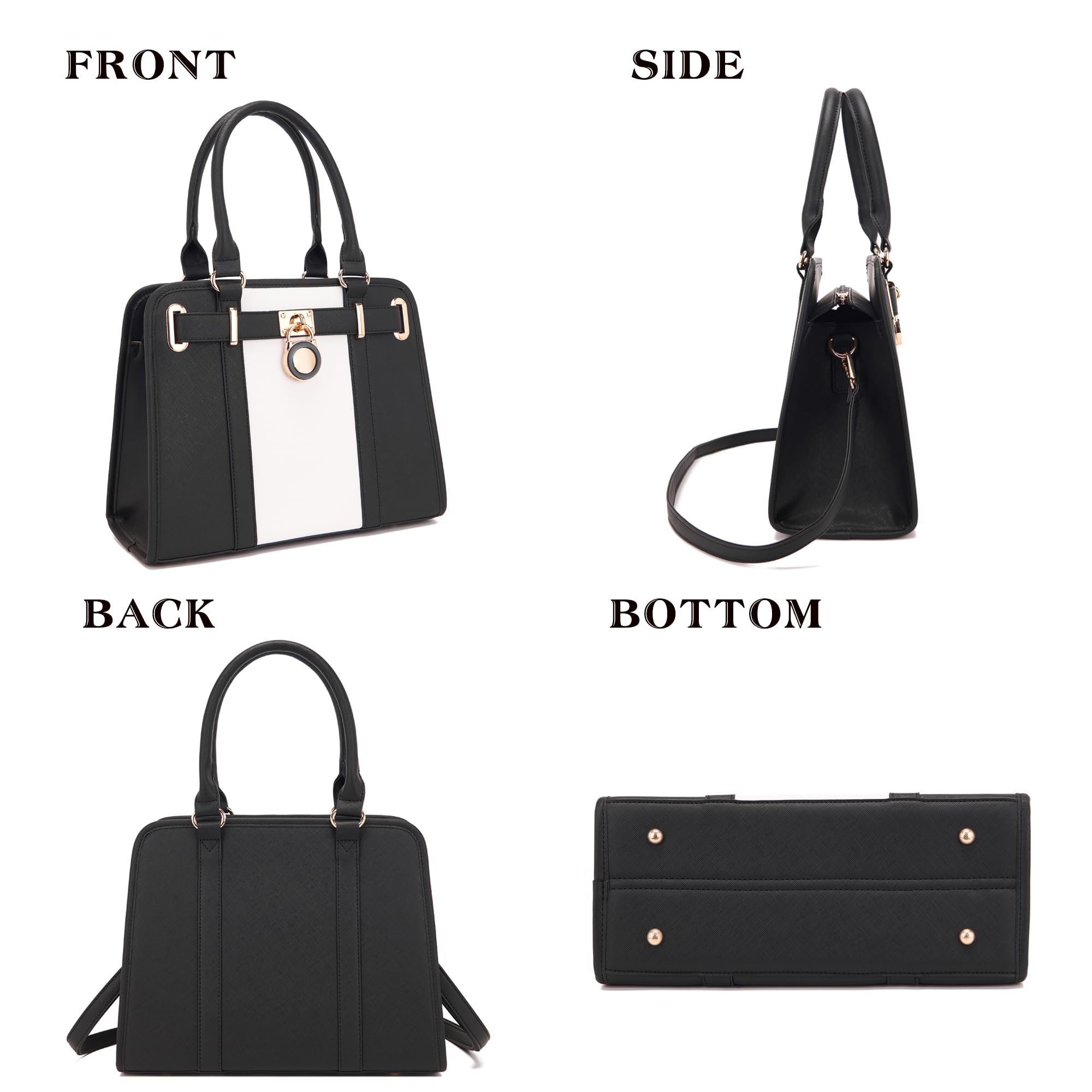 Handbags Sets For Women Shoulder Bags Top Handle Work Satchel Tote Purses Set With Matching Wallet 2pcs: A631-2pcs/Set Blackwhite
