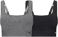 PUMA Women's Lightweight Seamless Sports Bra 2-Pack - Stretch Fit, Wire-Free, Adjustable Straps for Active Comfort