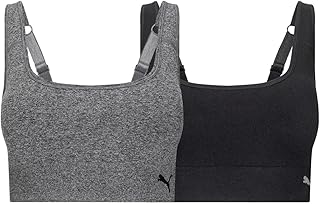 PUMA Sports Bra for Women Lightweight, Seamless Bras with Stretch Fit, 2-Pack