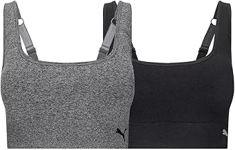 PUMA Sports Bra for Women Lightweight, Seamless Bras with Stretch Fit, 2-Pack