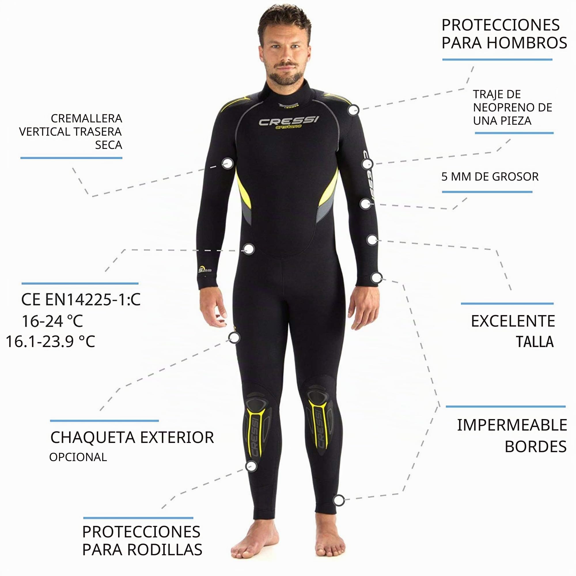 CRESSI Castoro Man - Traje Monopieza de Buceo Neopreno 5mm High Stretch para Hombre