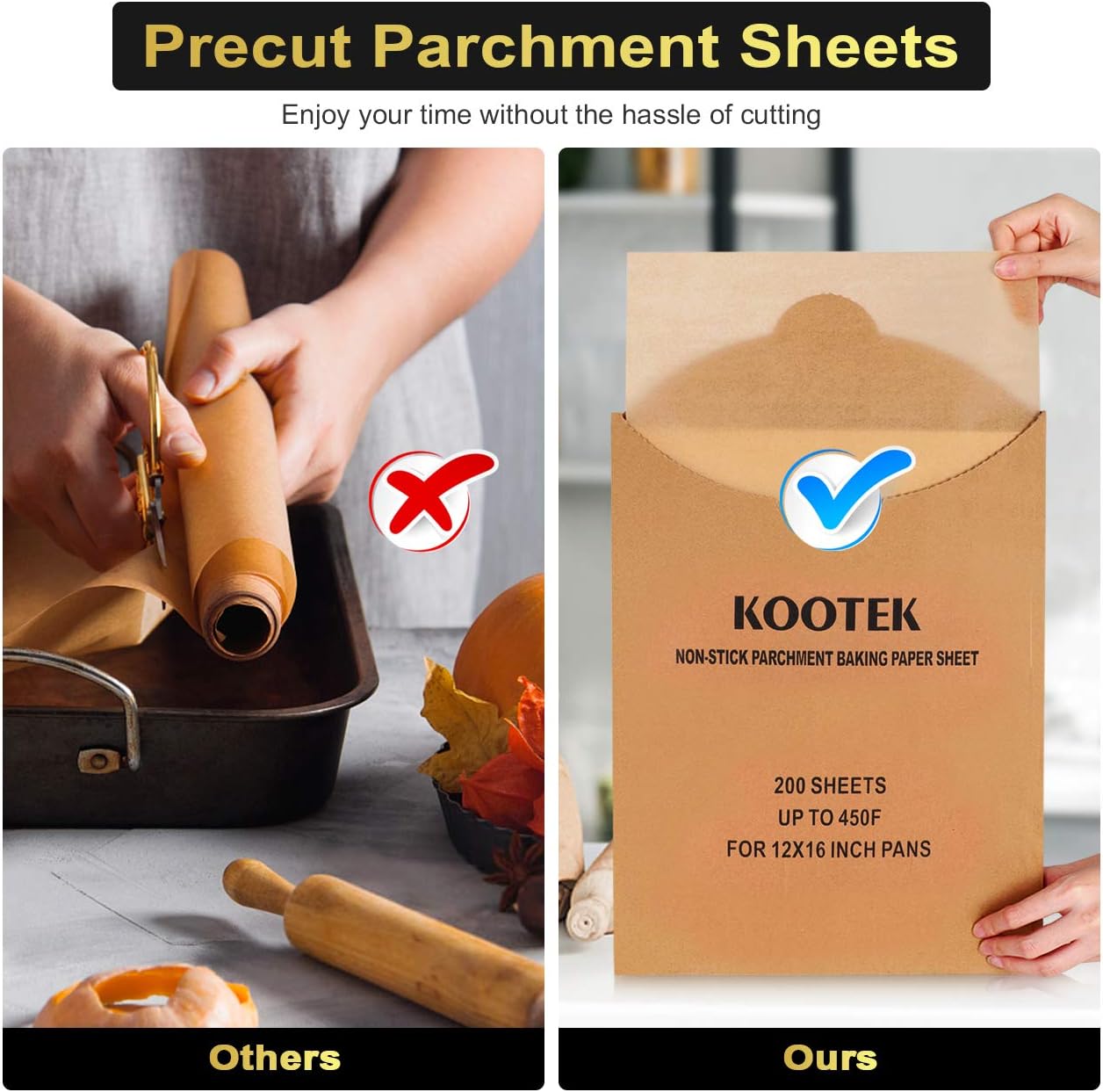 Kootek 200 Pcs Parchment Paper Sheets, 12 X 16 Inch Non-Stick Baking Sheet, Pre-cut Parchment Liner Unbleached Baker Papers for Grilling Air Fryer Steaming Cooking Bread Cake and Cookies