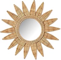 Two's Company Sunburst Hand-Crafted Rattan Wall Mirror - Bohemian Rattan Frame for Coastal & Modern Decor