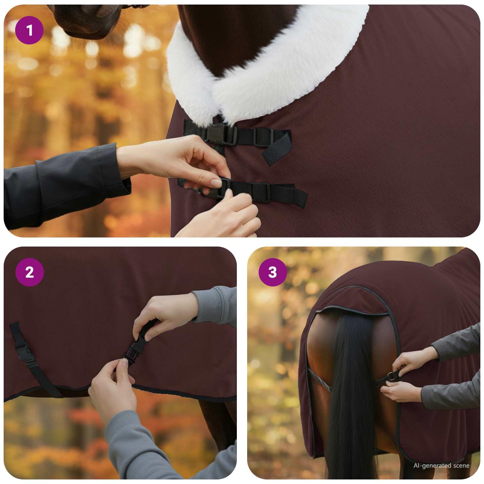Pferdedecke, dunkelbraun, 95 cm, Fleece, Decke für Pferde, im Freien und Stall