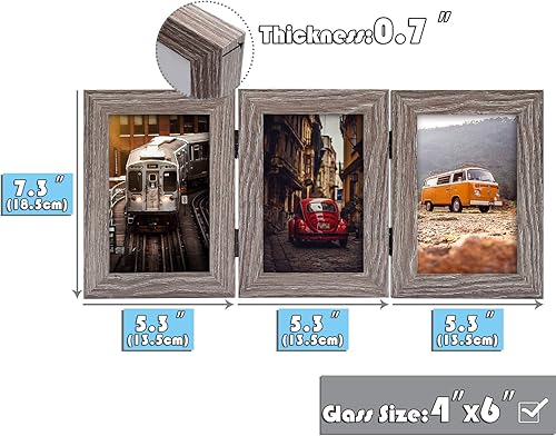 Miniatura 6 de Frametory, Marcos de fotos triples de 4 x 6 con bisagras para collage de 3 fotos, tres marcos de fotos, marco de escritorio múltiple con vidrio