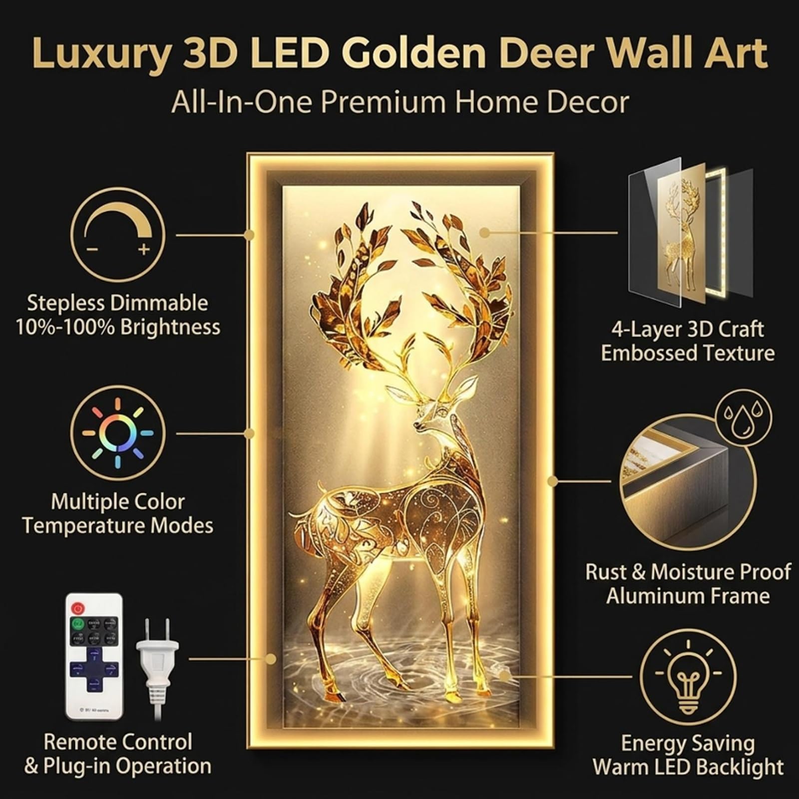 Lampada Decorativa Moderna 3D e Scultura Artistica a LED | Quadro luminoso da parete con paesaggio, Adatta per soggiorni, ingressi e interni domestici(B,80*160cm/31.5*63in)