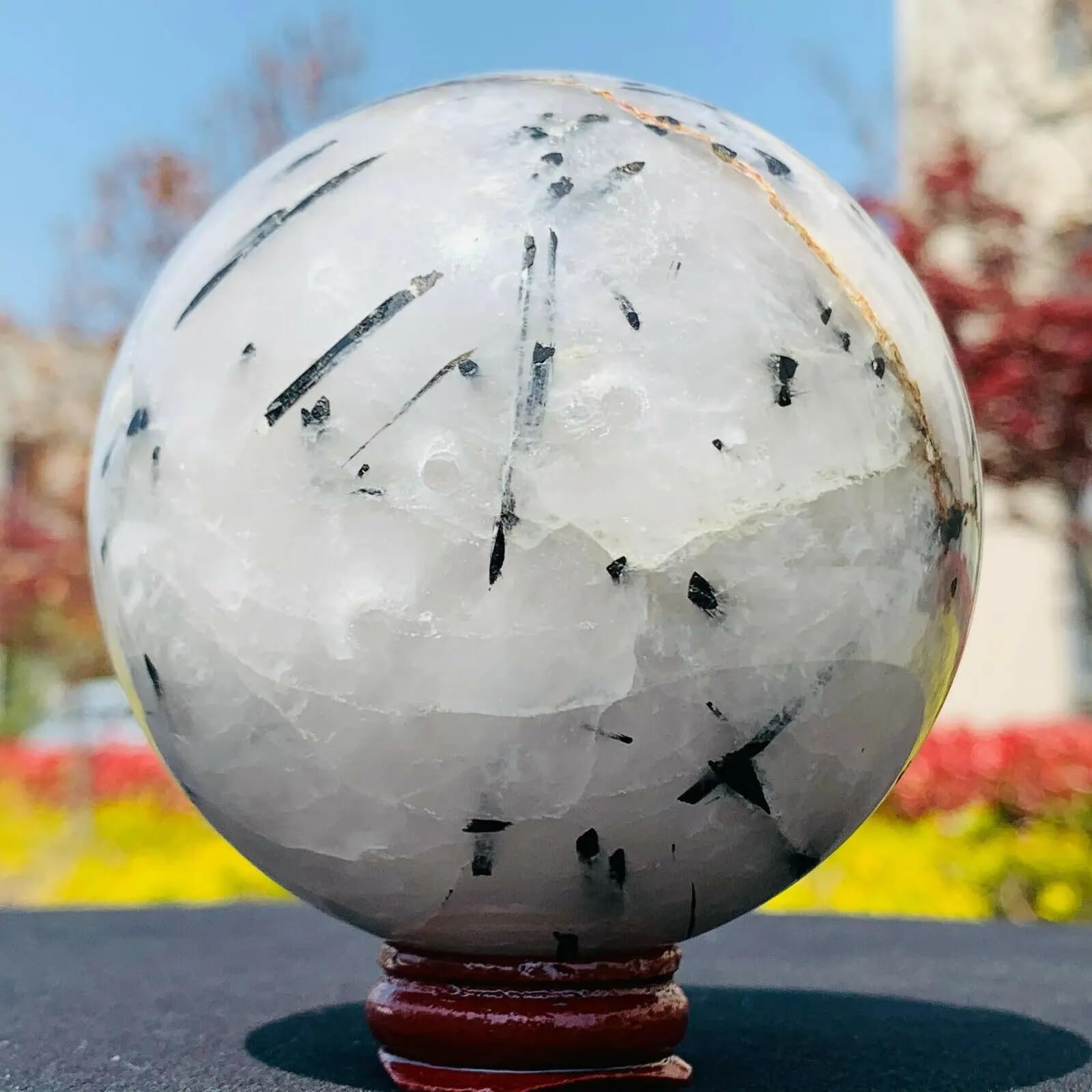 HAOYUNS Beautiful Natural tourmaline black quartz crystal ball for home and office decoration(4-5cm)